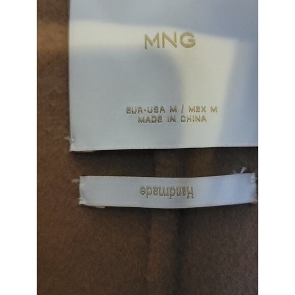 MANGO Coat Womens SZ M Camel Brown WOOL Blend Belted Handmade Overcoat Trench - Picture 6 of 13